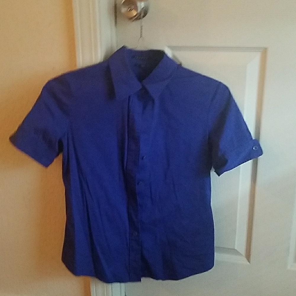 indigo button up collar top